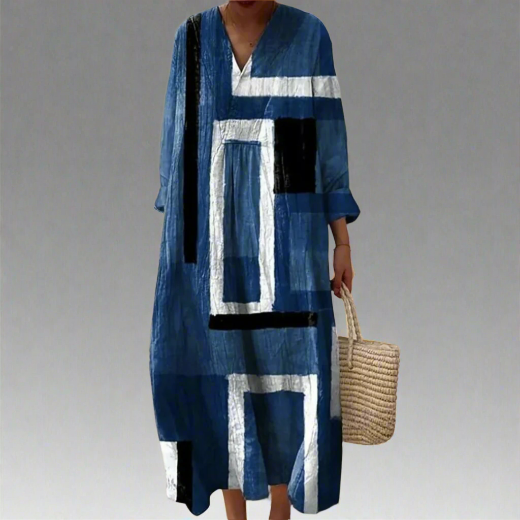 Eve | Abstract Navy Loose-Fit Maxi Dress