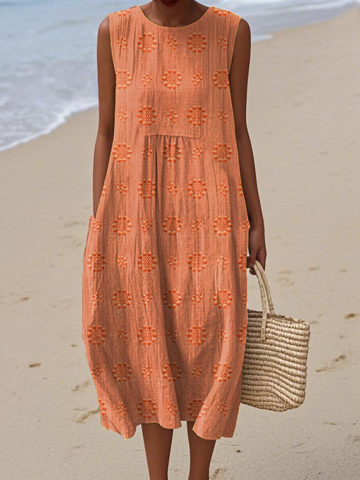 Martha - Elegant Sleeveless Cotton Dress With Pockets
