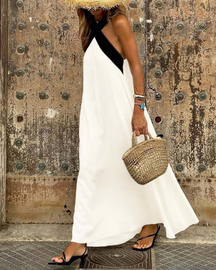 SIENNA | Elegant Dress with Backless Design and Trendy Crossed Collar