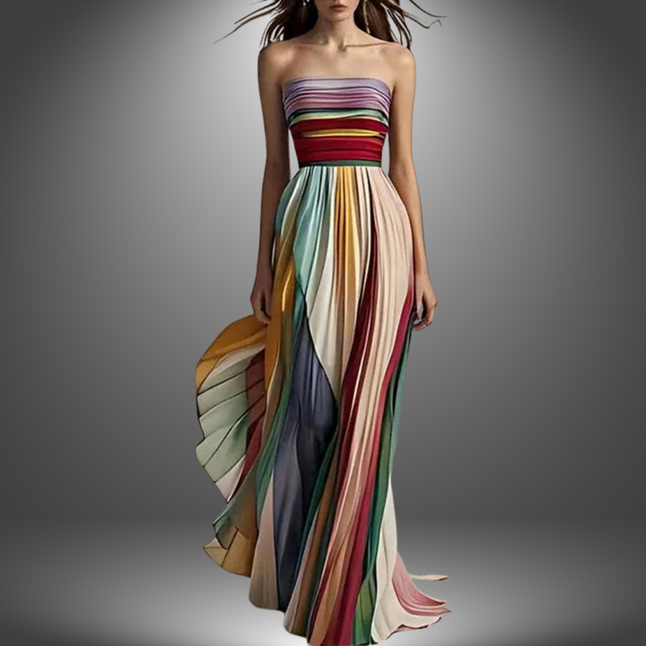 Sophia | Strapless Colorful Pleated Maxi Dress