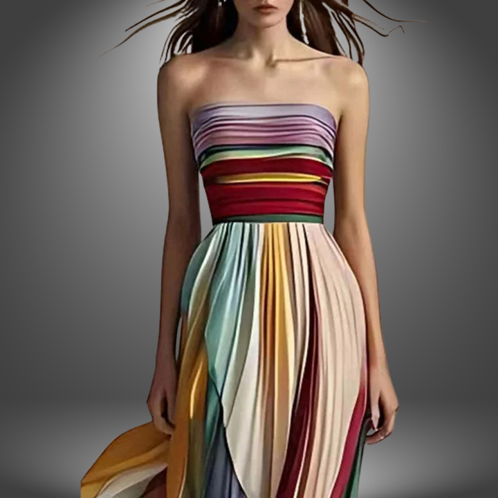Sophia | Strapless Colorful Pleated Maxi Dress