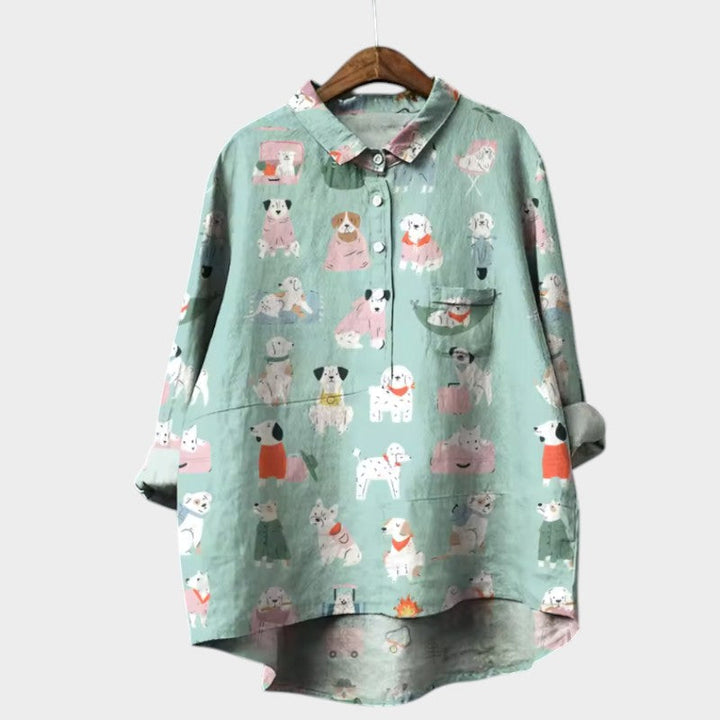 MARIA | Oversized Blouse with Dog Print and Everyday Comfort for a Cheerful Style