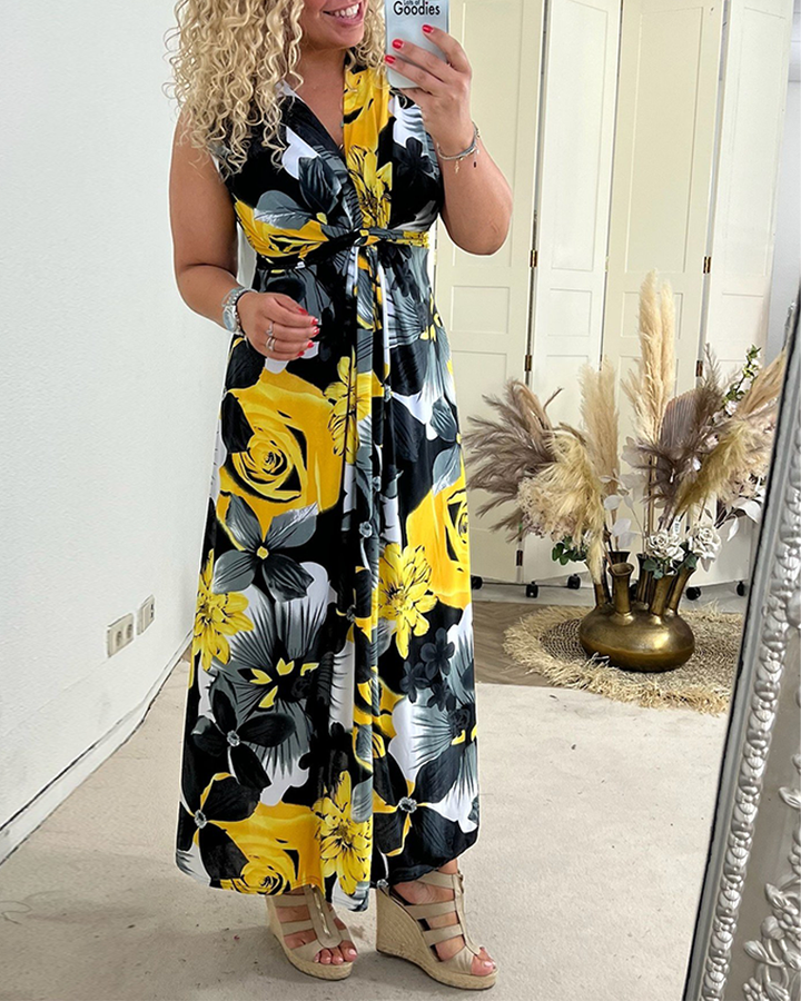 Sydney | Sleeveless Pleated Dress with Floral Print