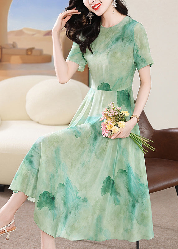 O Neck Print Silk Dress Summer
