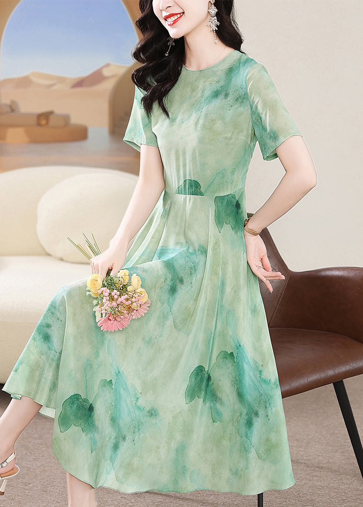 O Neck Print Silk Dress Summer