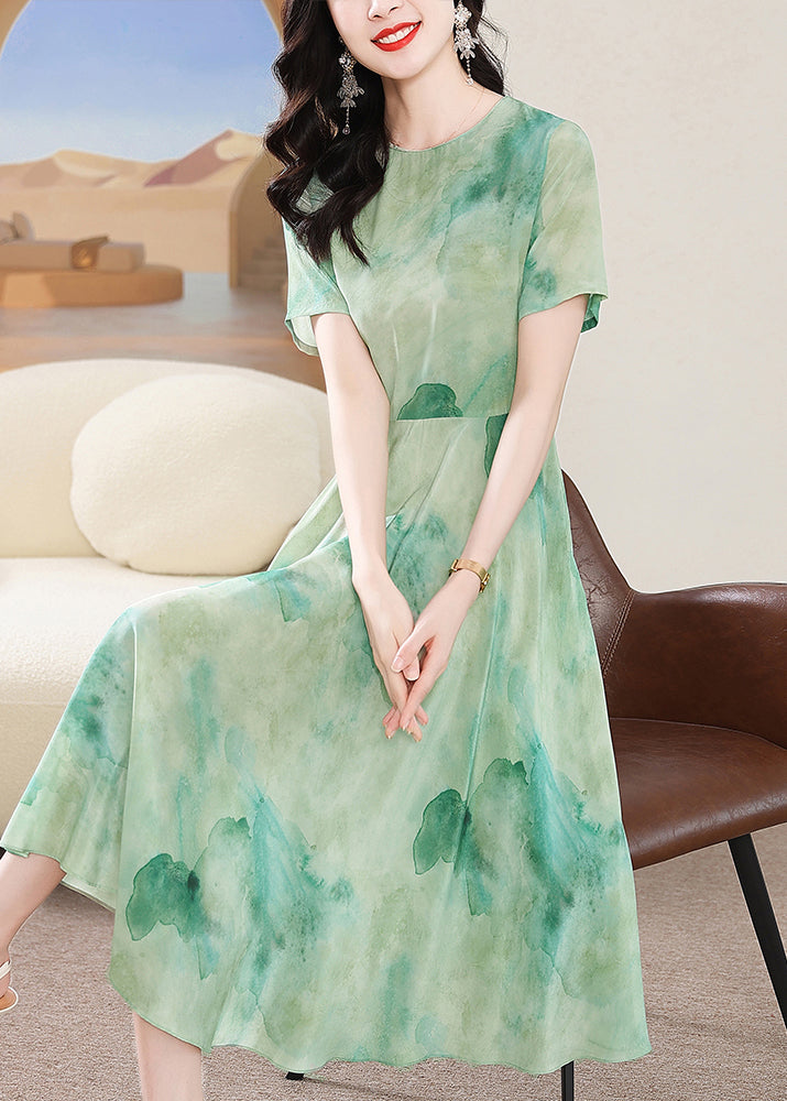 O Neck Print Silk Dress Summer