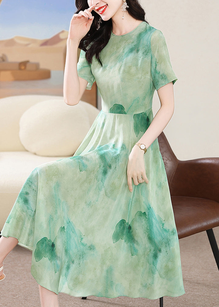 O Neck Print Silk Dress Summer