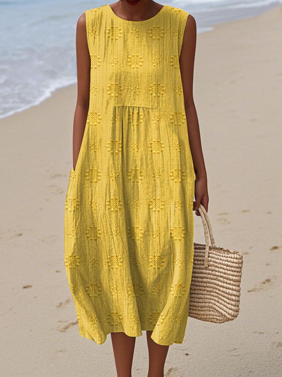Martha - Elegant Sleeveless Cotton Dress With Pockets