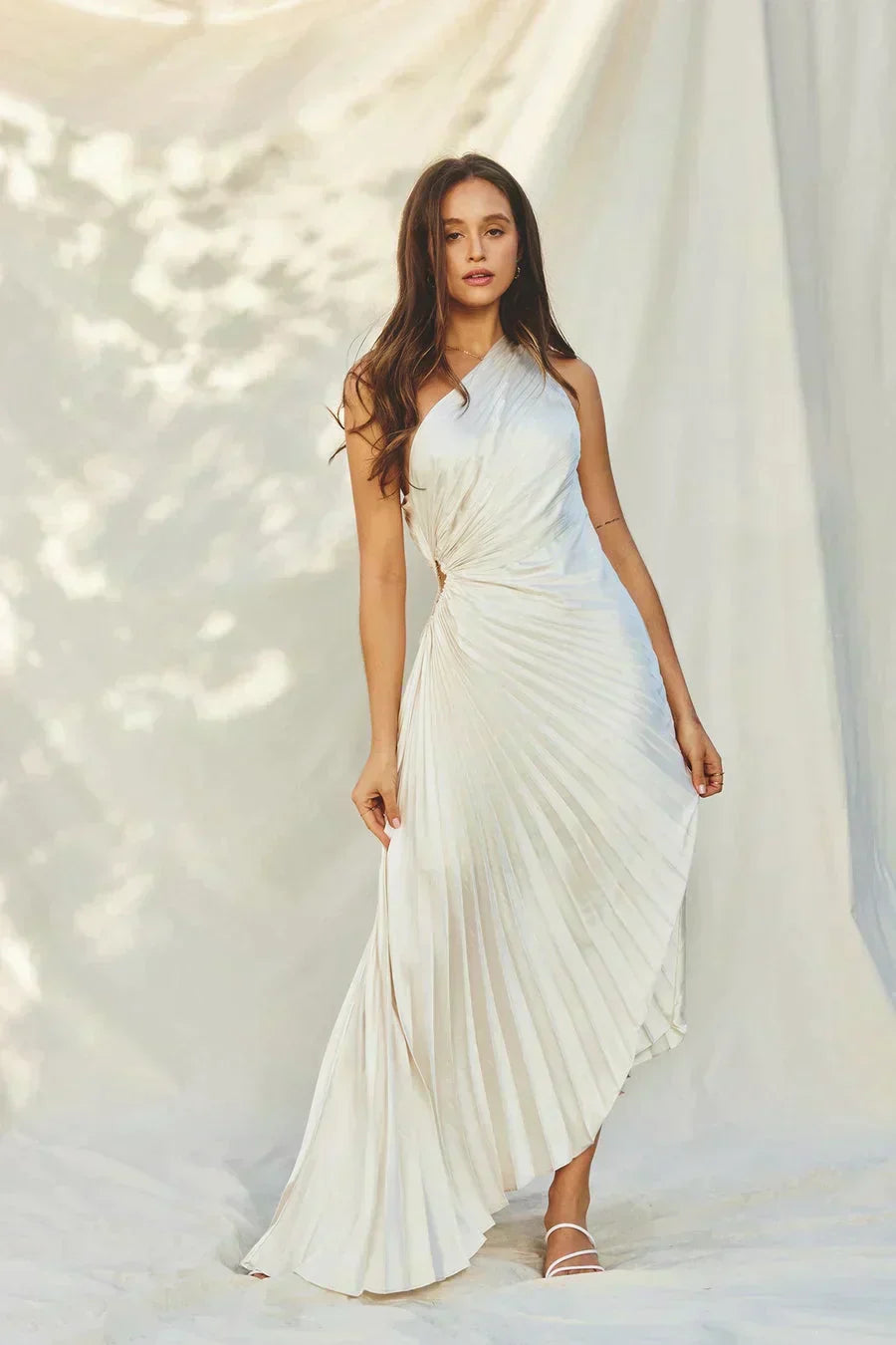 Billy Joan | One-Shoulder Pleated Midi Dress