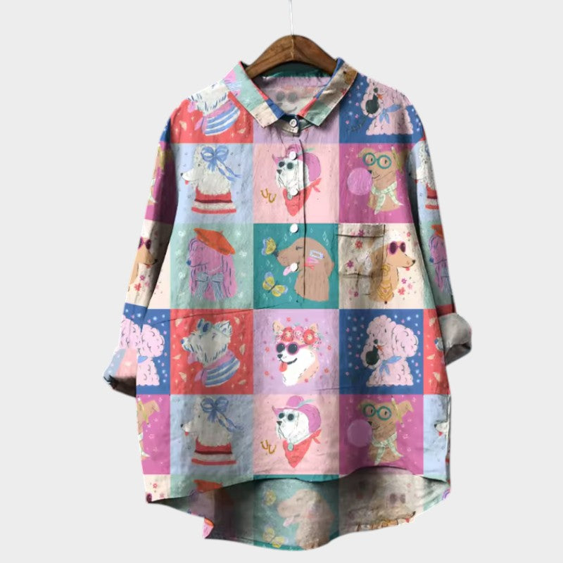 MARIA | Oversized Blouse with Dog Print and Everyday Comfort for a Cheerful Style