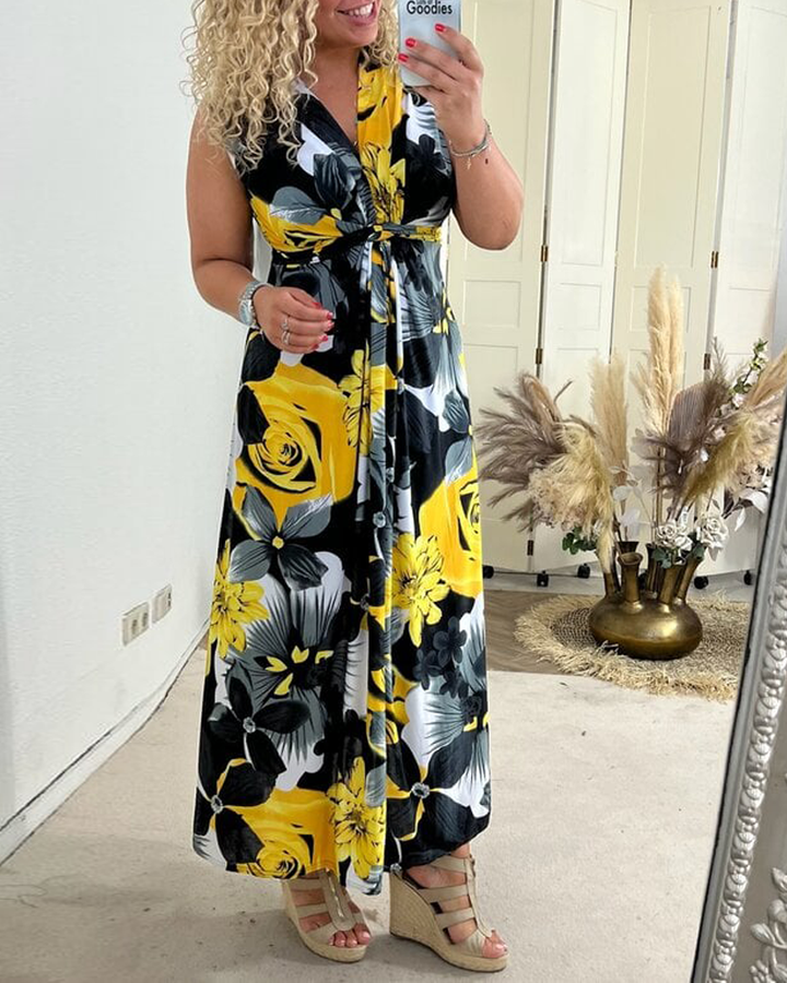 Sydney | Sleeveless Pleated Dress with Floral Print