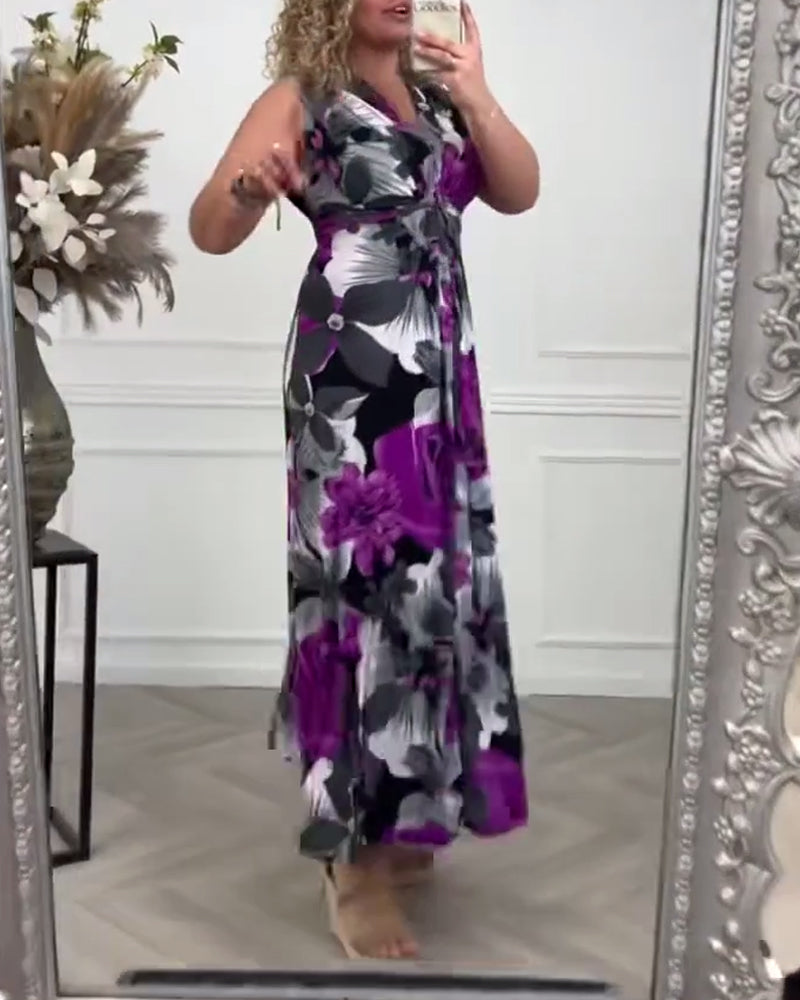 Sydney | Sleeveless Pleated Dress with Floral Print