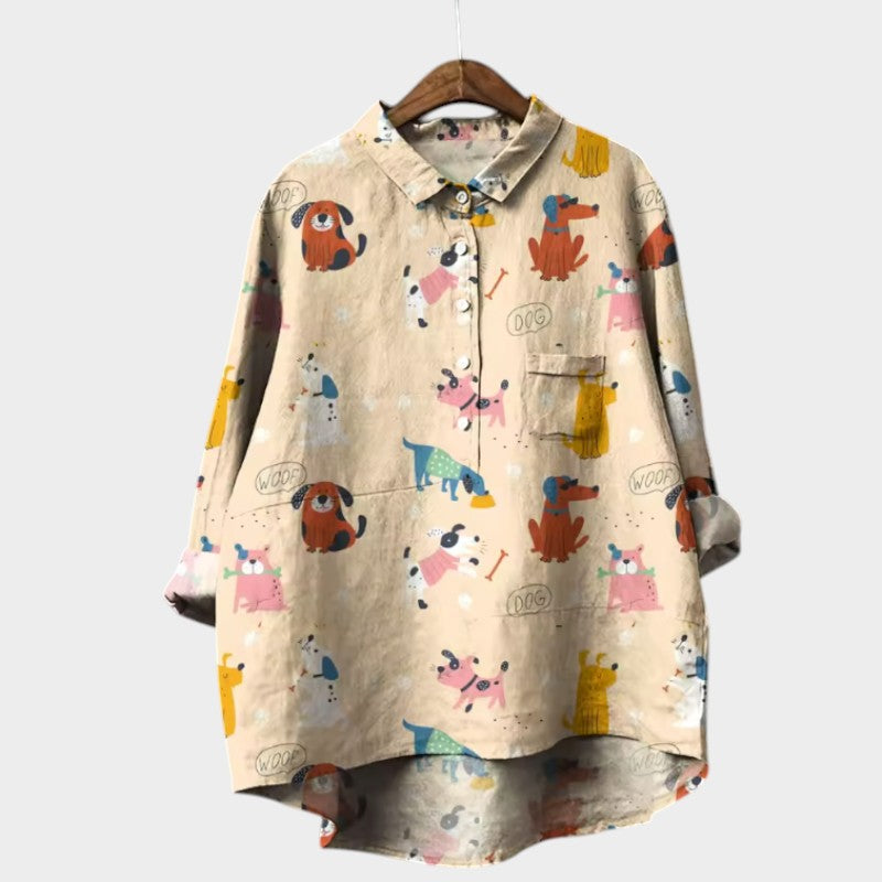 MARIA | Oversized Blouse with Dog Print and Everyday Comfort for a Cheerful Style