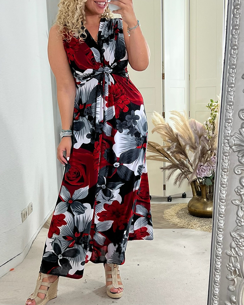 Sydney | Sleeveless Pleated Dress with Floral Print