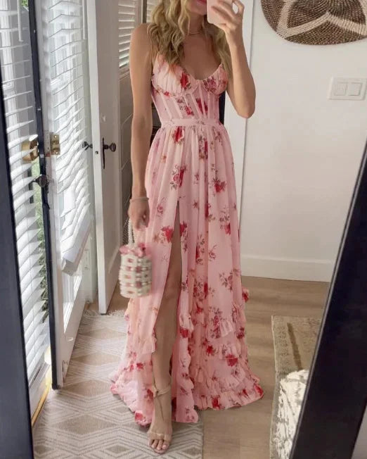 FLORÉA | Long floral dress with a flattering neckline