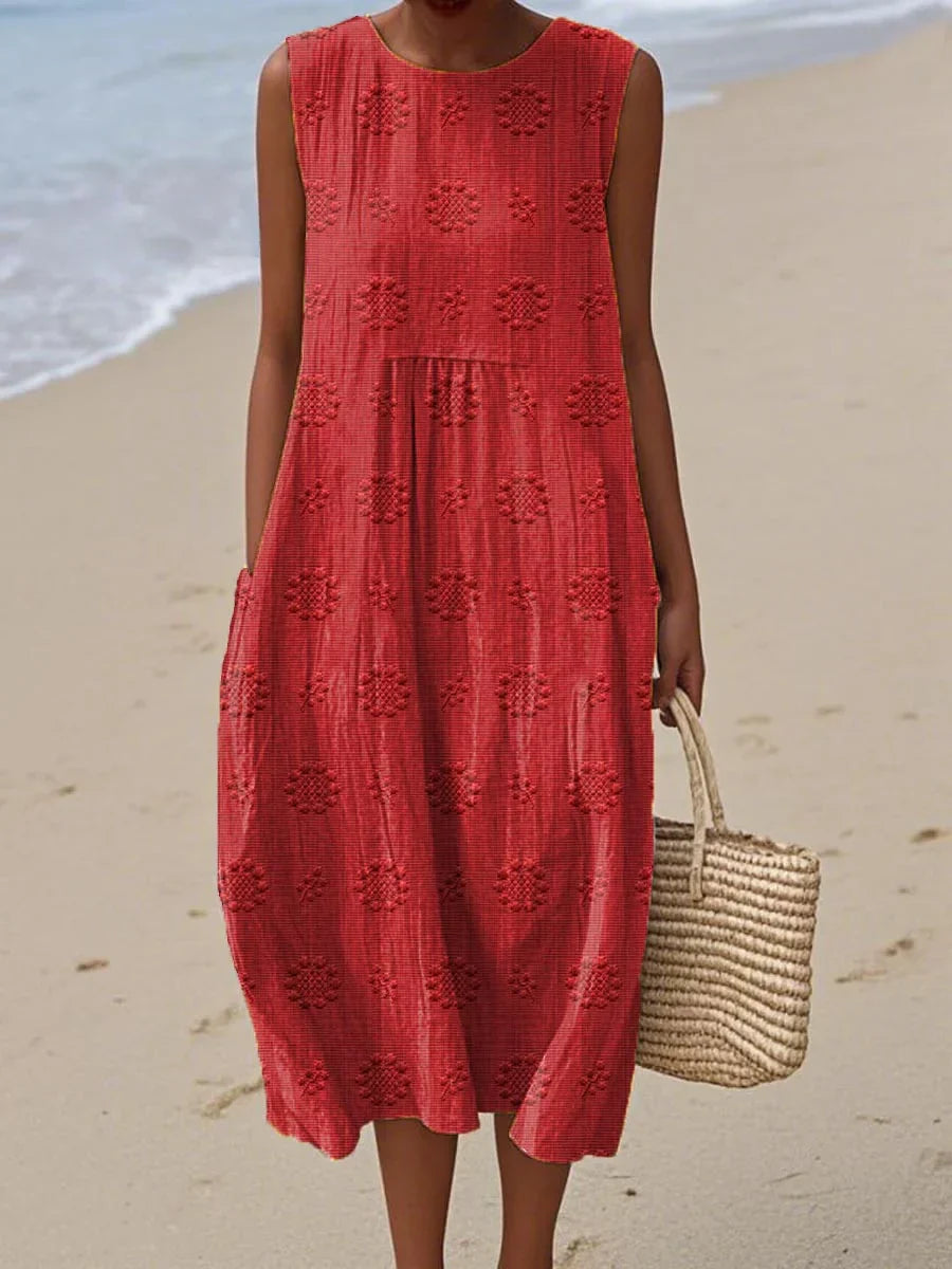 Martha - Elegant Sleeveless Cotton Dress With Pockets
