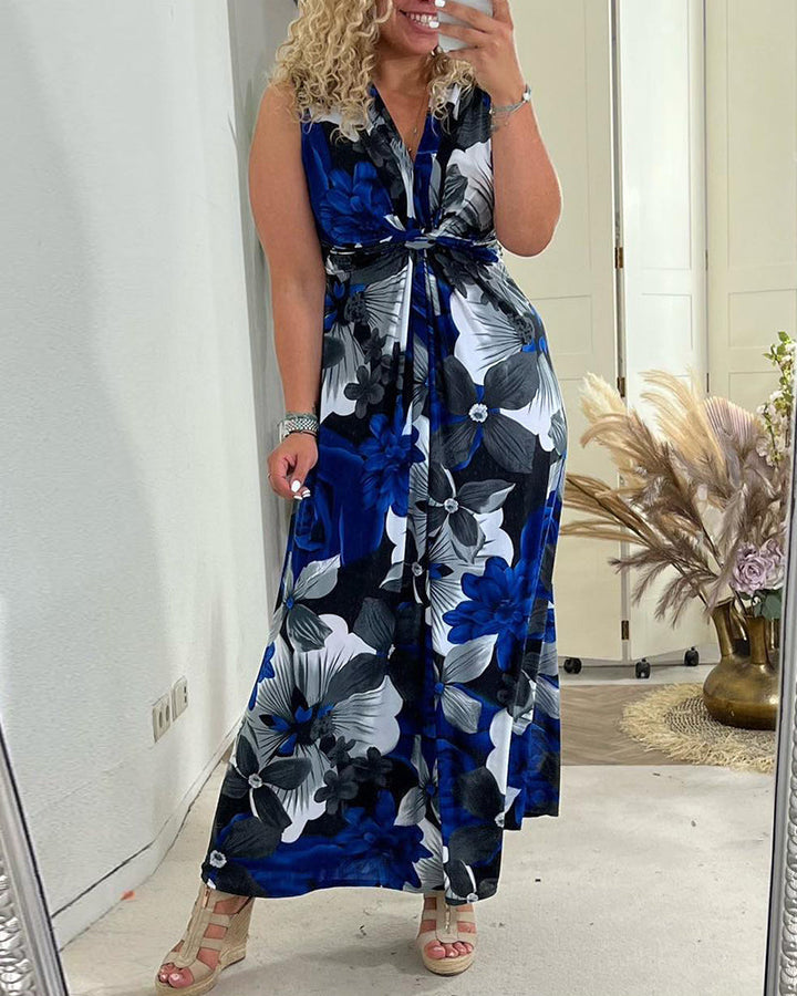 Sydney | Sleeveless Pleated Dress with Floral Print