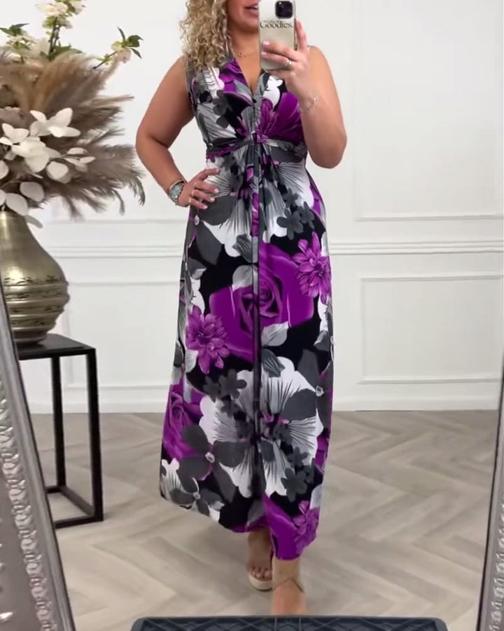 Sydney | Sleeveless Pleated Dress with Floral Print