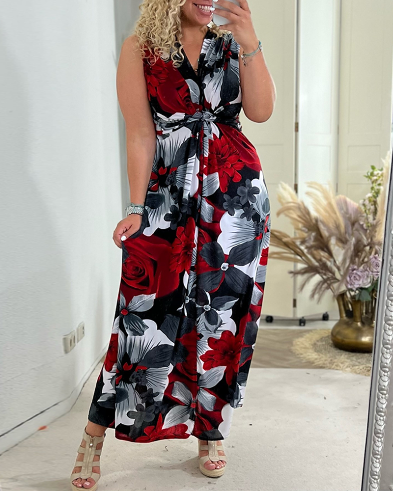 Sydney | Sleeveless Pleated Dress with Floral Print