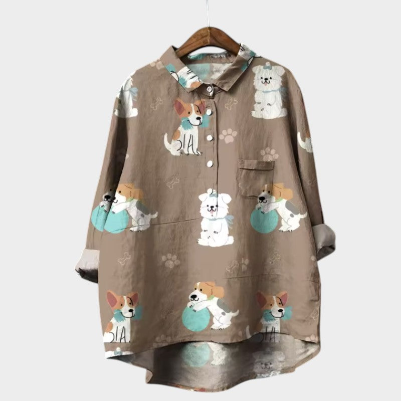 MARIA | Oversized Blouse with Dog Print and Everyday Comfort for a Cheerful Style