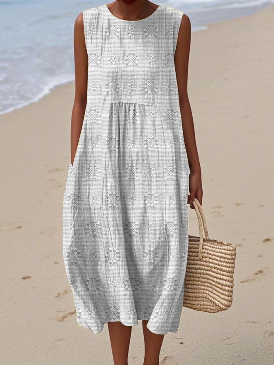 Martha - Elegant Sleeveless Cotton Dress With Pockets