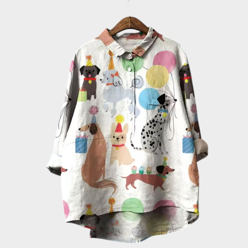 MARIA | Oversized Blouse with Dog Print and Everyday Comfort for a Cheerful Style