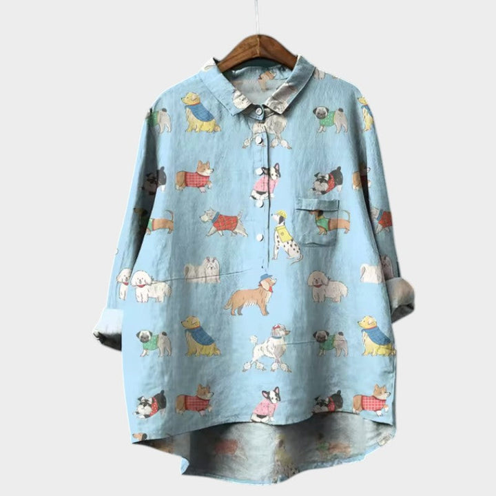 MARIA | Oversized Blouse with Dog Print and Everyday Comfort for a Cheerful Style