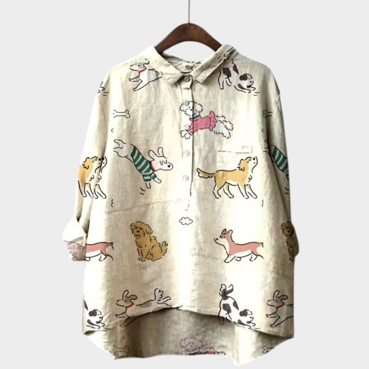 MARIA | Oversized Blouse with Dog Print and Everyday Comfort for a Cheerful Style