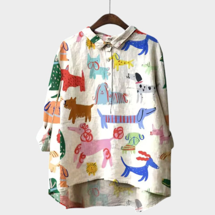 MARIA | Oversized Blouse with Dog Print and Everyday Comfort for a Cheerful Style