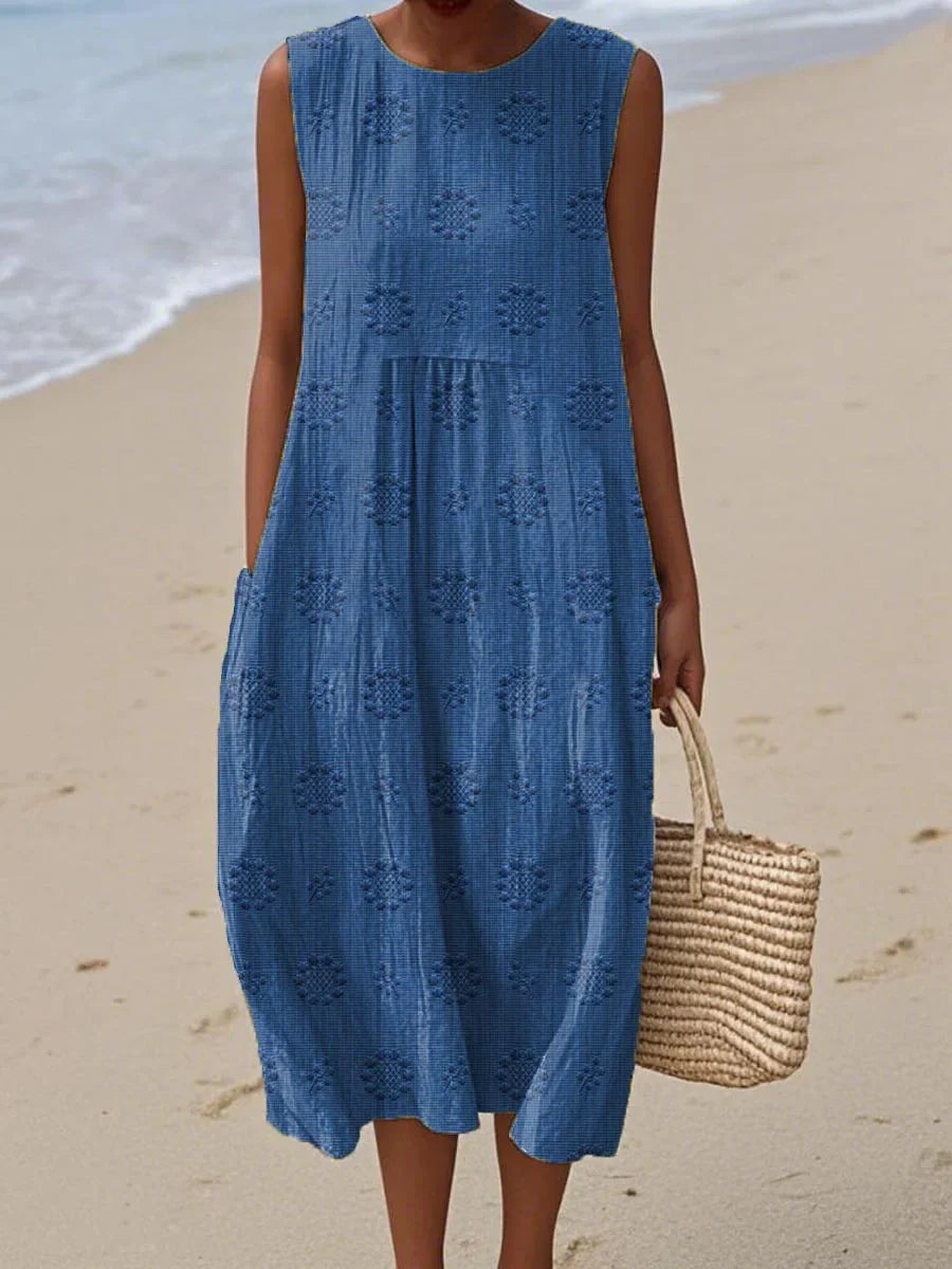 Martha - Elegant Sleeveless Cotton Dress With Pockets