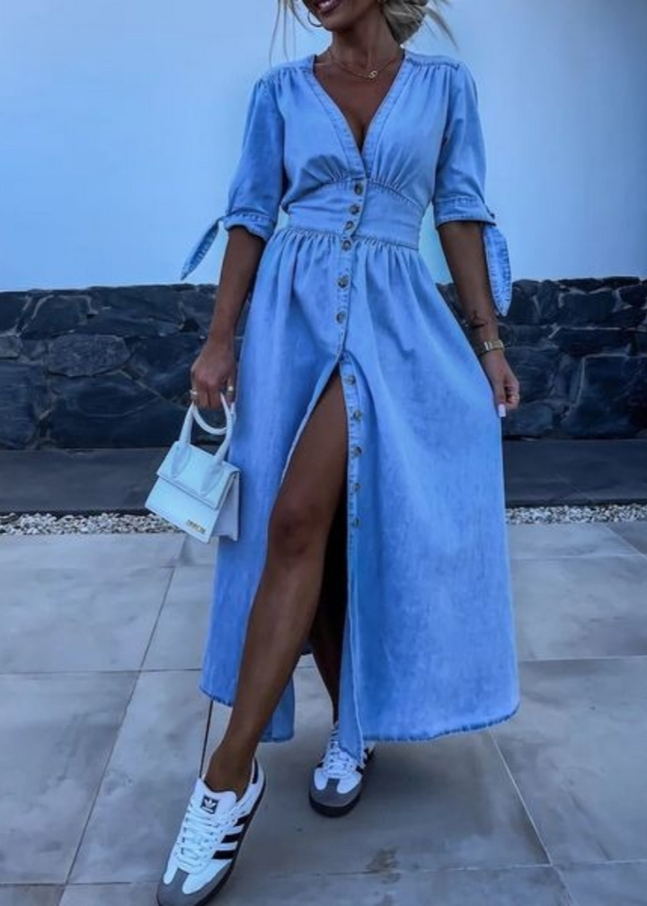 Echo™ - Denim V-Neck Split Maxi Dress