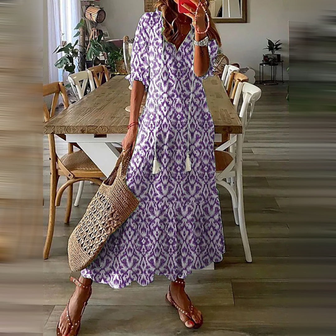 Capucine | Elegant Retro Pattern Boho Maxi Dress