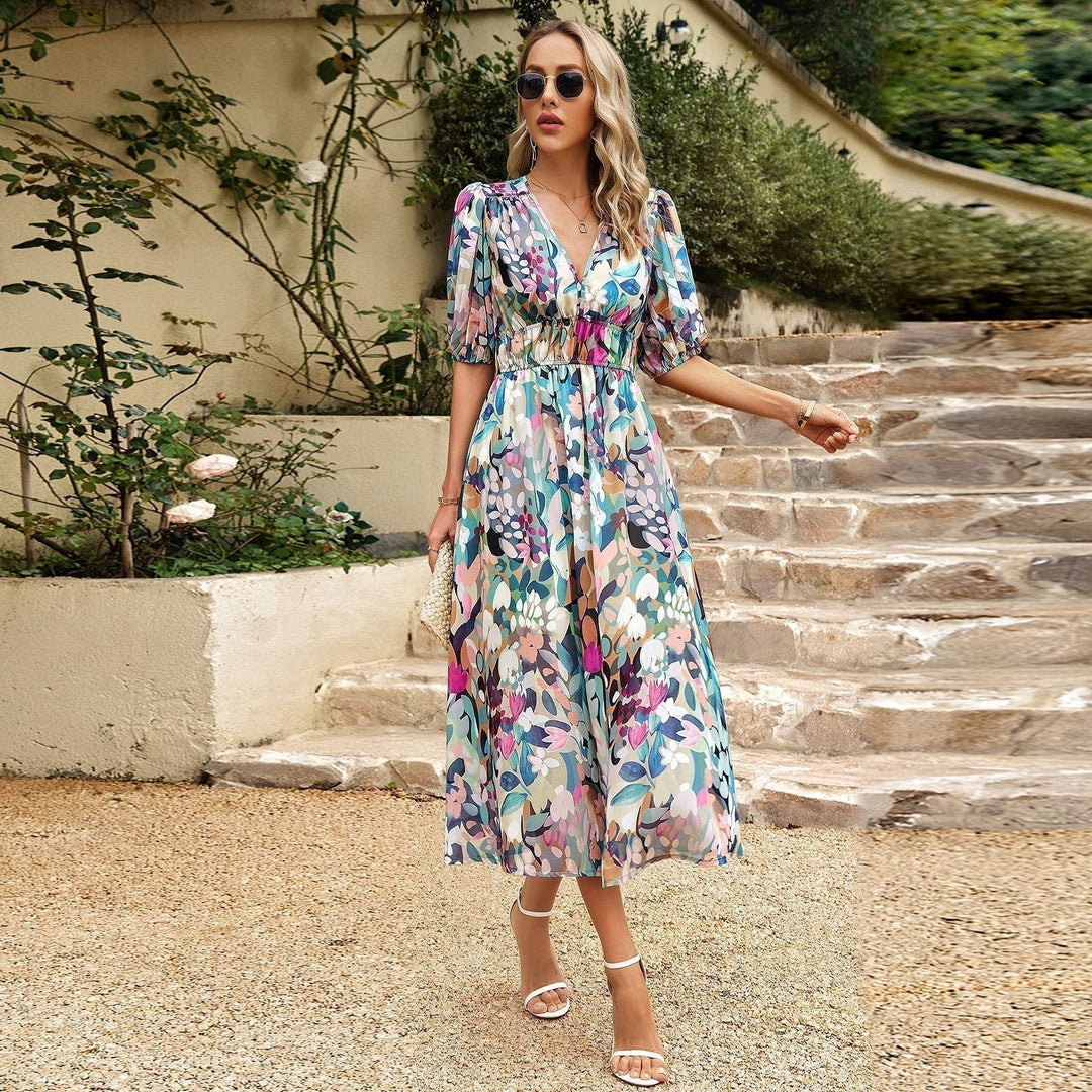 Barbara - Elegant waist dress with print