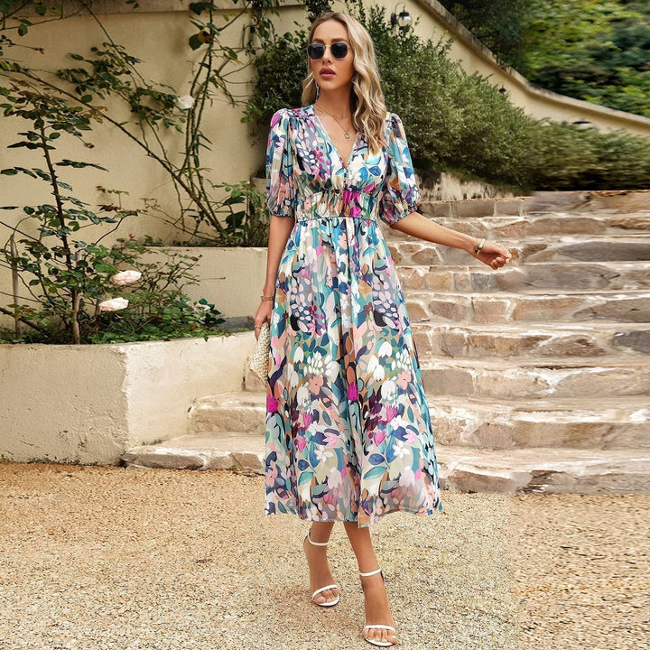Barbara - Elegant waist dress with print