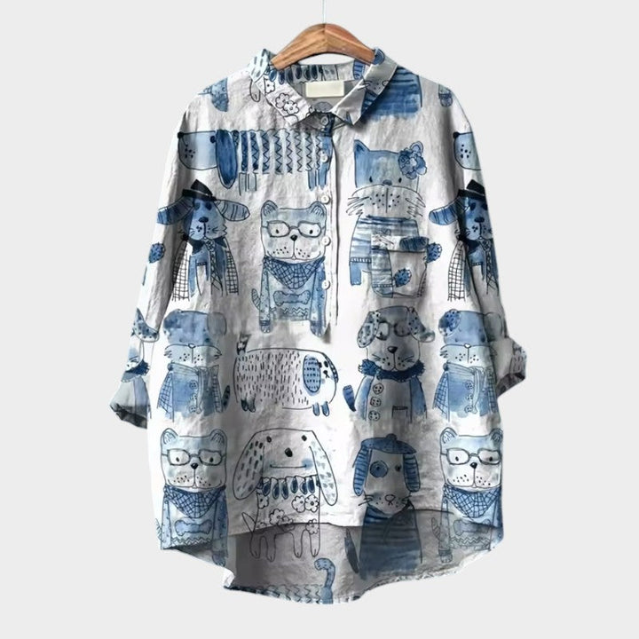 MARIA | Oversized Blouse with Dog Print and Everyday Comfort for a Cheerful Style