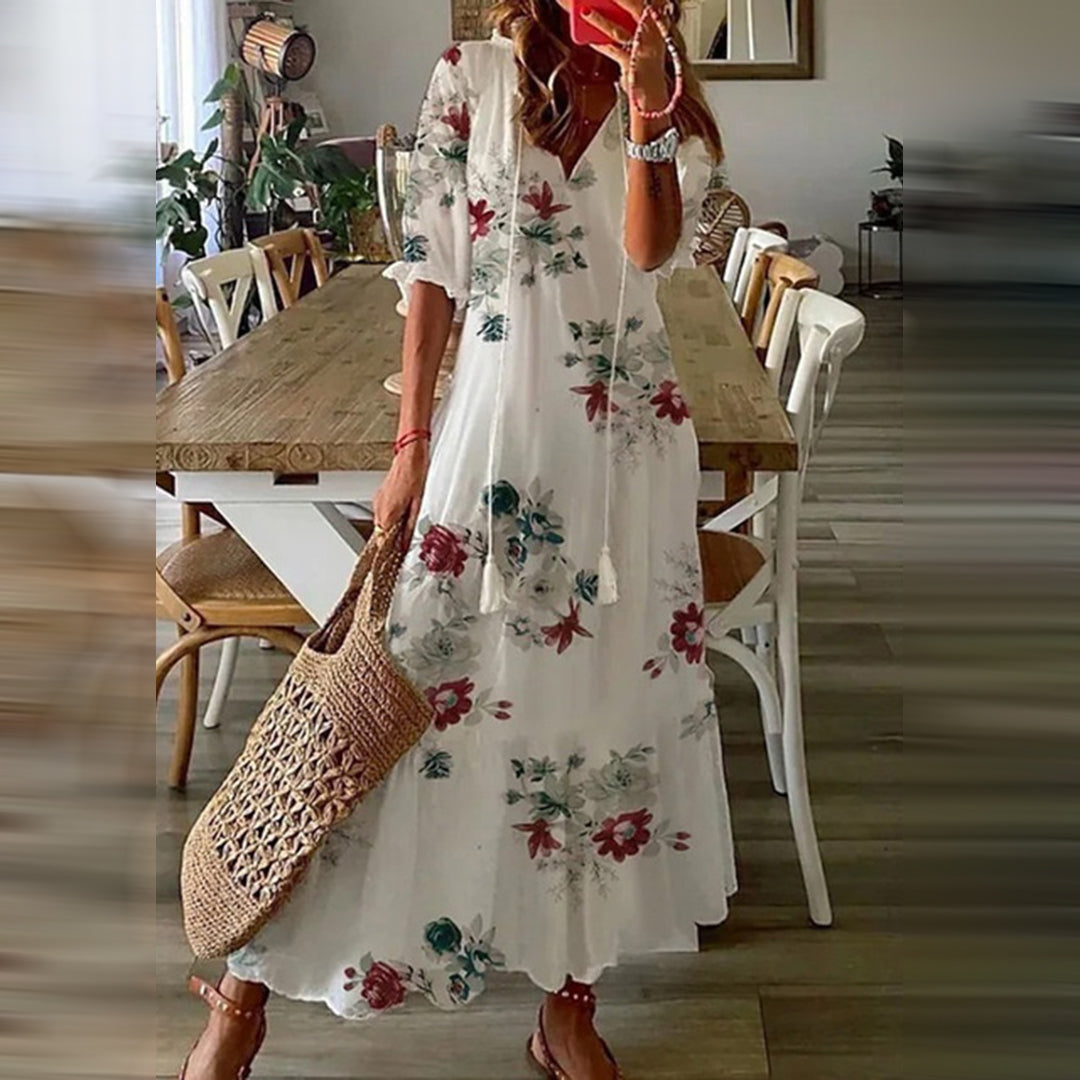 Capucine | Elegant Retro Pattern Boho Maxi Dress