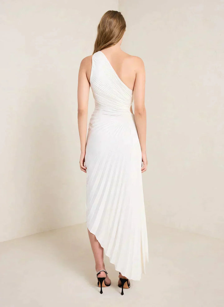Billy Joan | One-Shoulder Pleated Midi Dress