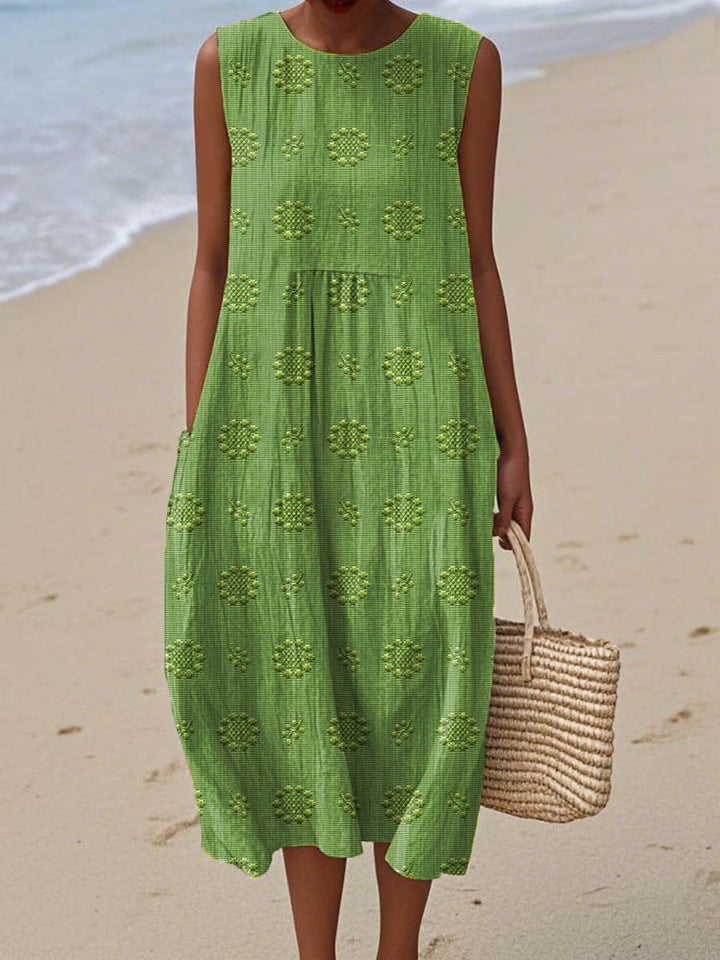 Martha - Elegant Sleeveless Cotton Dress With Pockets