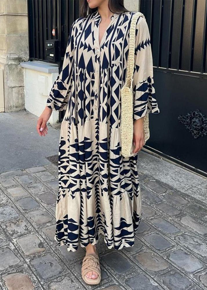 Olivia™ - Oversized Dress with V-neck Retro Print