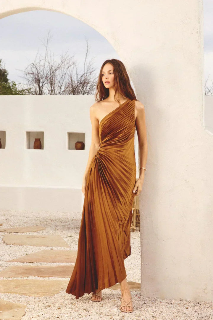 Billy Joan | One-Shoulder Pleated Midi Dress