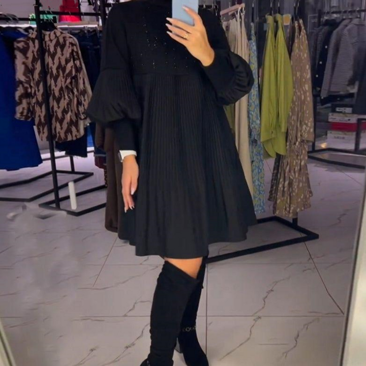 Marlene | Plus-Size Dress with Stand Collar and Lantern Sleeves