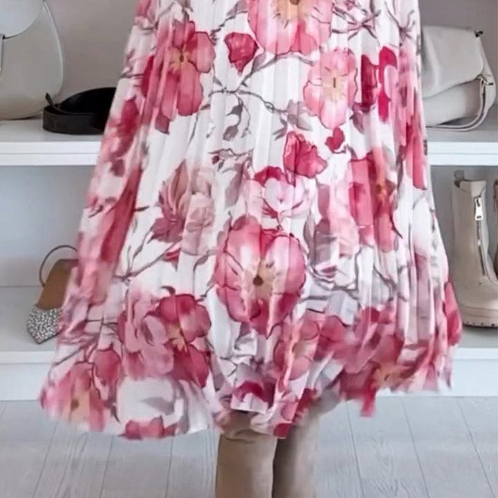 Gioia - Floral-patterned set: off-shoulder blouse & maxi skirt