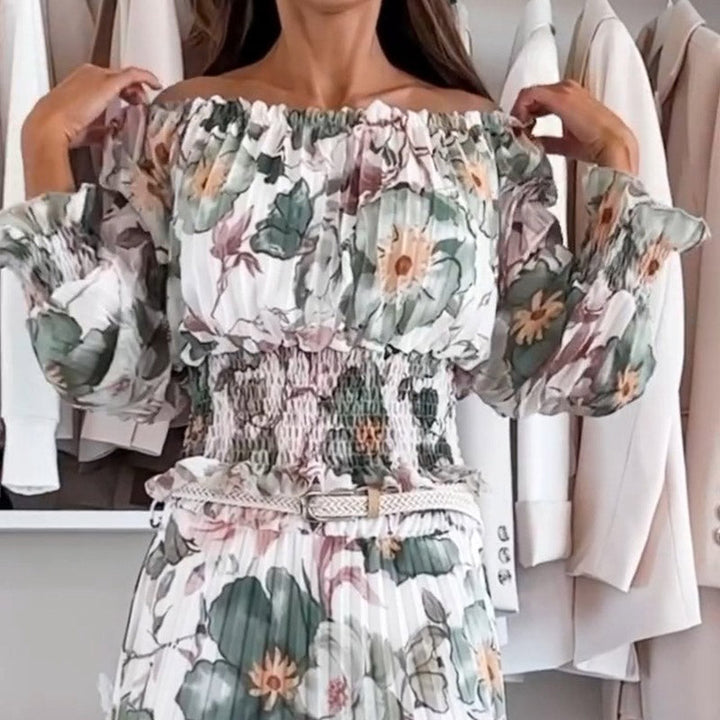 Gioia - Floral-patterned set: off-shoulder blouse & maxi skirt