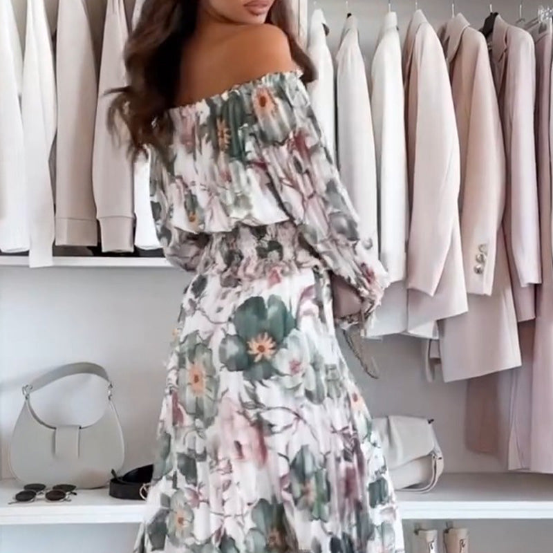 Gioia - Floral-patterned set: off-shoulder blouse & maxi skirt