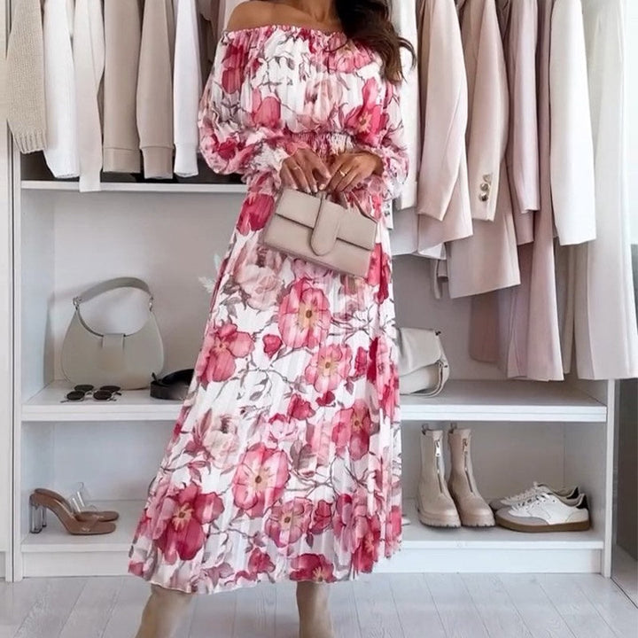 Gioia - Floral-patterned set: off-shoulder blouse & maxi skirt